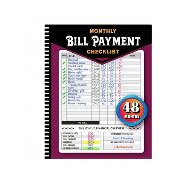 4-Year Monthly Bill Tracker Notebook: Spiral-Bound Checklist with 960 Records (8"x10") 1
