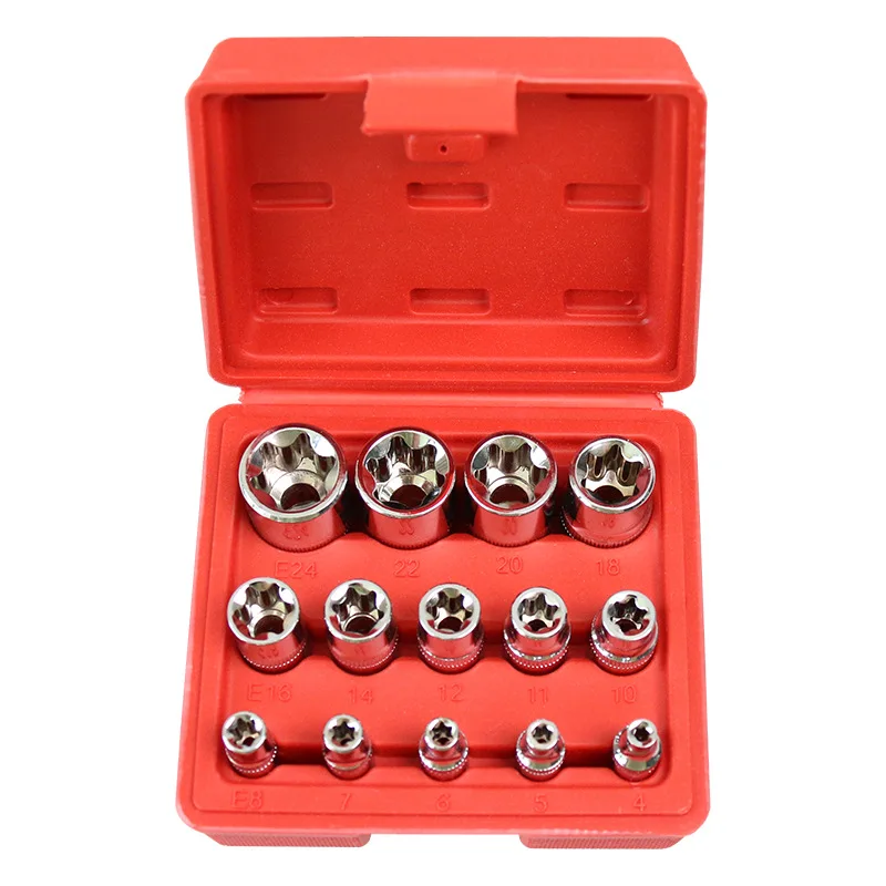 

K50 Torx Star Female Bit Socket Set Hand Tool Kit 1/2'' 3/8'' 1/4'' Drive E4 - E24 Driver Socket Set Repair Tool
