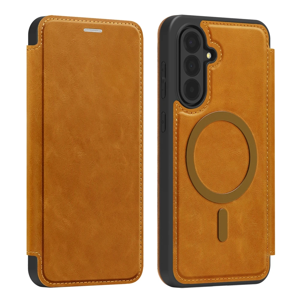 Enhanced Wireless Charging Leather Flip Case with Card Pockets and Magnetic Closure
