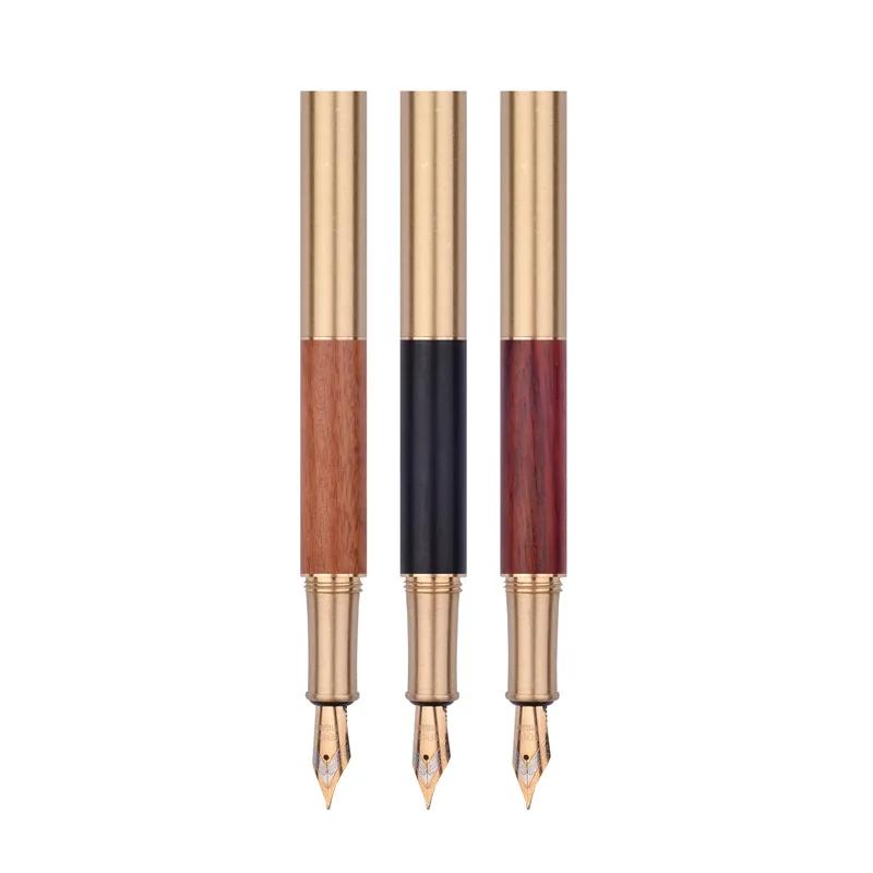 Luxury Short wood brass Fountain Pen 0.5mm Nib Calligraphy Pens Writing Metal Wooden Gifts Stationery Office School Supplies