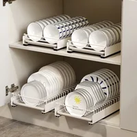 Smooth Sliding Kitchen Cabinet Rack Pull Out Dish Drying Drawer With Water Tray Drainer Stainless Steel Bowl Basket 1