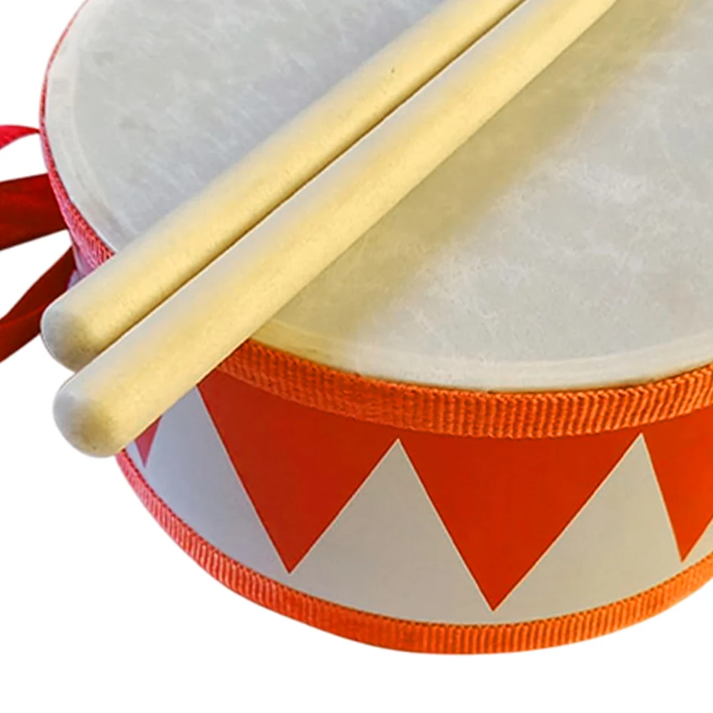 Kids Drum Set 6 Inch Children's Wooden Snare Drum Toy Percussion Instrument with Adjustable Strap 2 Drumsticks for Baby