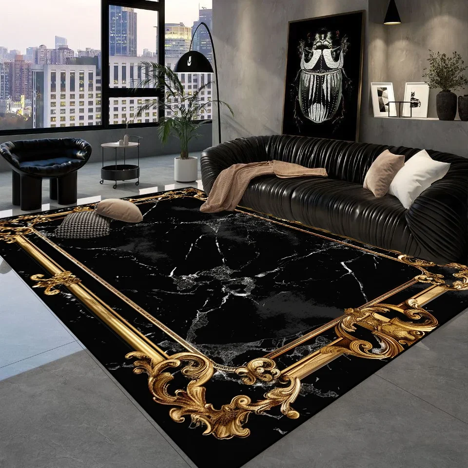 Luxury Black Golden Carpets Retro European Living Room Carpet Hotel Hall Sofa Area Floor Mat Hallway Room Doorway Large Rugs 4