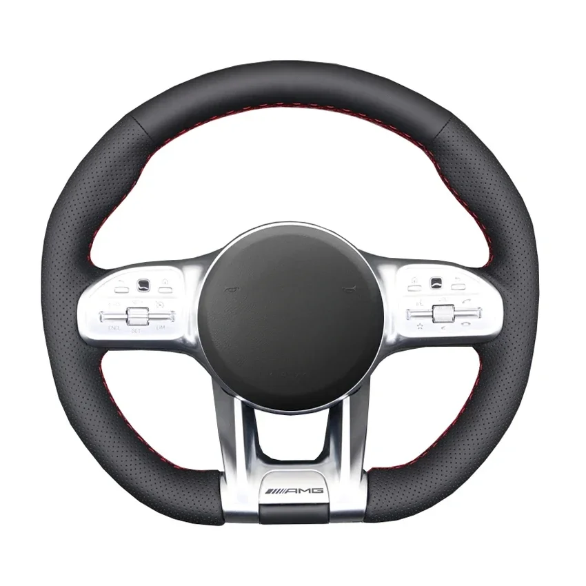 Schwarze Kunstleder-Lenkradabdeckung für Mercedes Benz AMG R190 W177 W205 C118 C257 W213 W463 H247 X167 W222 2017-2021