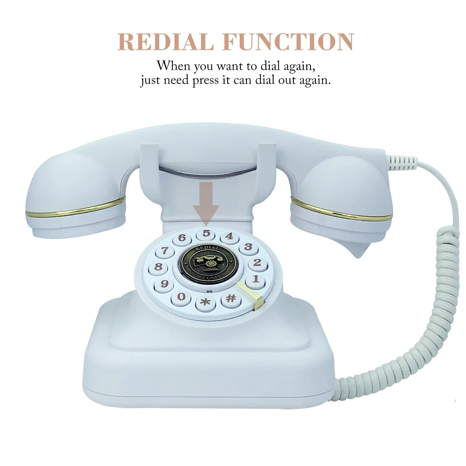 Telefono Fisso Brondi Vintage 20 - Design Retrò Con Cavo In Tessuto, Bianco - Foto 6