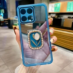 For Honor - Enhanced Transparent Soft Cover with Full Camera Protection and Pearl Flower Holder (Blue)