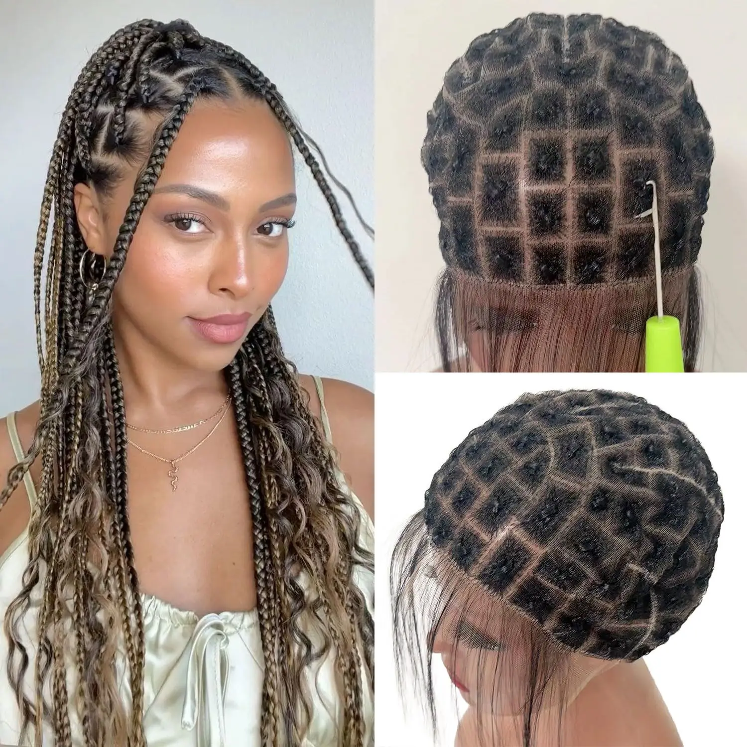 Braided Wig Cap for Crochet Braids Full Double Lace Braided Wig With Baby Hair Suitable for Making Crochet Wigs with Bangs wig caps