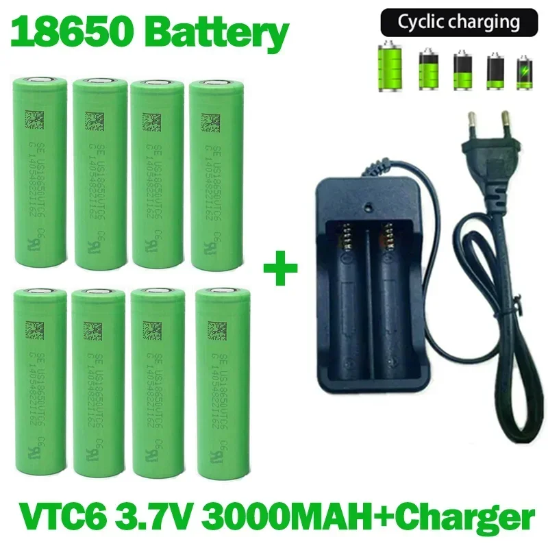 

18650 Battery Free Shipping 2023NewBestselling VTC6 Li-ion 3.7V 3000MAH+Charger RechargeableBattery Suitable Screwdriver Battery