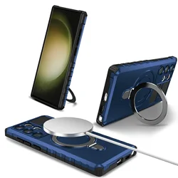 Magnetic Ring Holder Kickstand Case with Magsafe Stand Features for Samsung  S25 Plus (Blue)