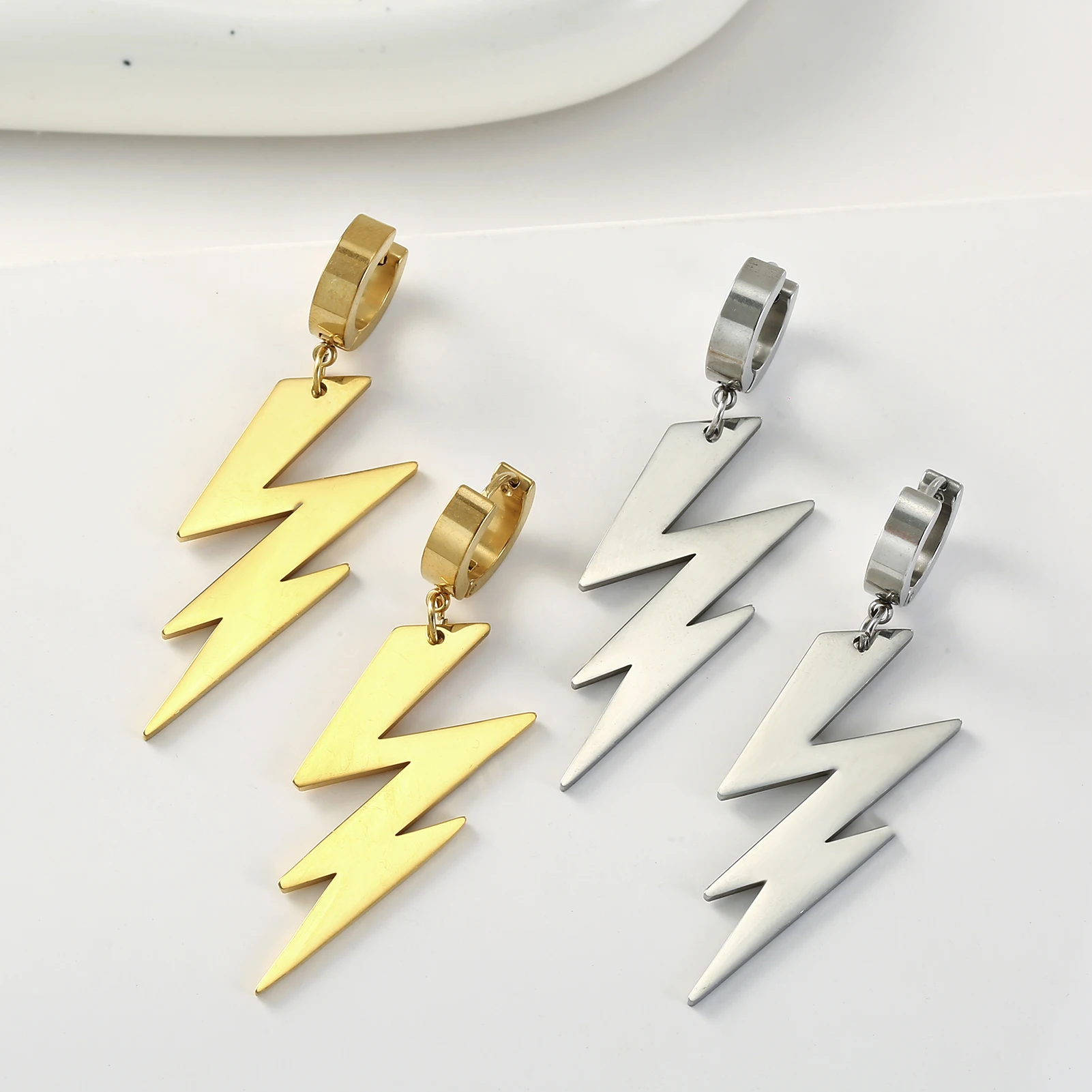 Lightning Bolt Shape Stainless Steel Drop Earrings for Women Girlfriend Party Daily Jewelry Gift Hip Hop Punk Korean Fashion New 5
