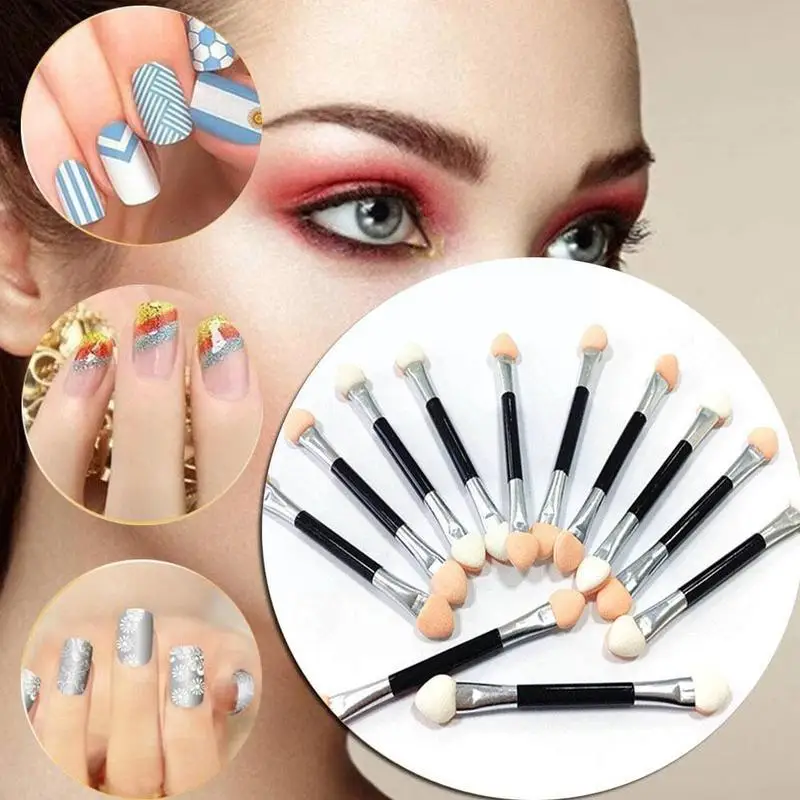 12Pcs Two Head Eyeshadow Applicator For Females Design Professional Portable Soft Sponge Double Ended Nail Powder Brushes U2U8