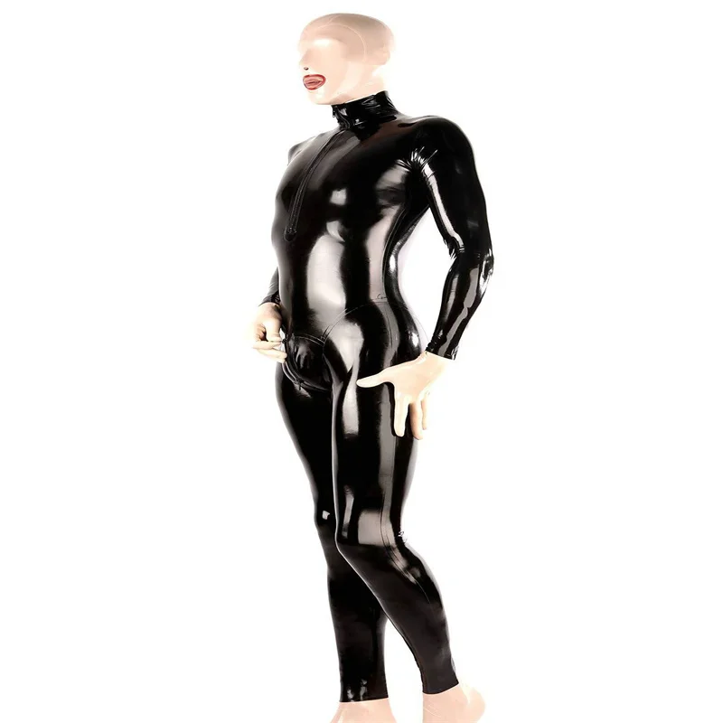 Handmade Latex Catsuit Rubber Bodysuit Male BlackFront To Back Crotch Zipper Custom Made Jumpsuit Cosplay Costumes