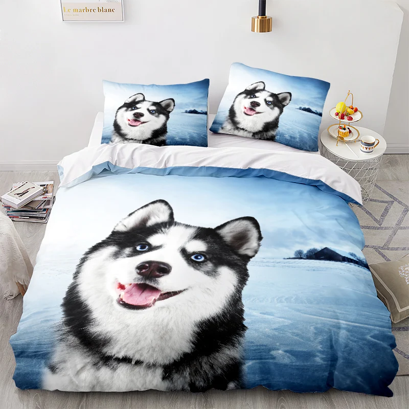 

3 Pieces Husky Pets Dogs Cat Bedding Set Boys Cute Animals Duvet Cover Set Twin for Kids 3D Print Comforter Cover Set Bedclothes