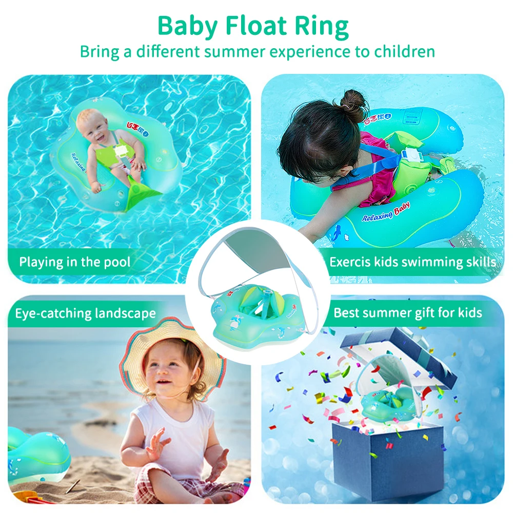 Baby Swimming Float Inflatable Dropshipping Baby Float with Canopy Waist Swimming Chest Floater Float Trainer 4