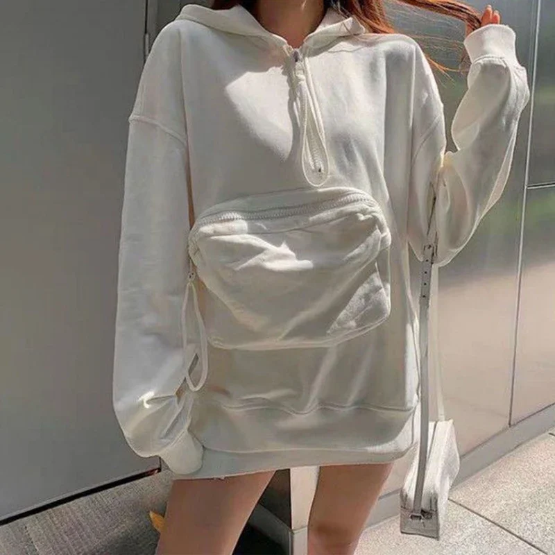 DAYIFUN-Women's Large Pocket Zipper Hoodies Oversized Long Sleeve Pullovers Loose Niche Design Thin Tops Spring Autumn 90KG