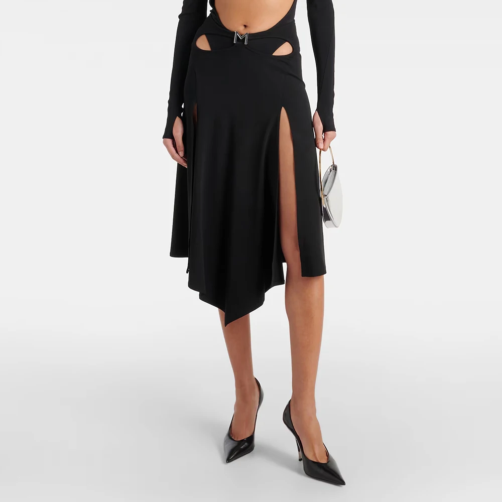 

Women's Waist Hollow Asymmetric Skirt, Metal Button Decoration, Split Fashion, Commuter, Hundred Modal, New, Summer, Y2K, 2024