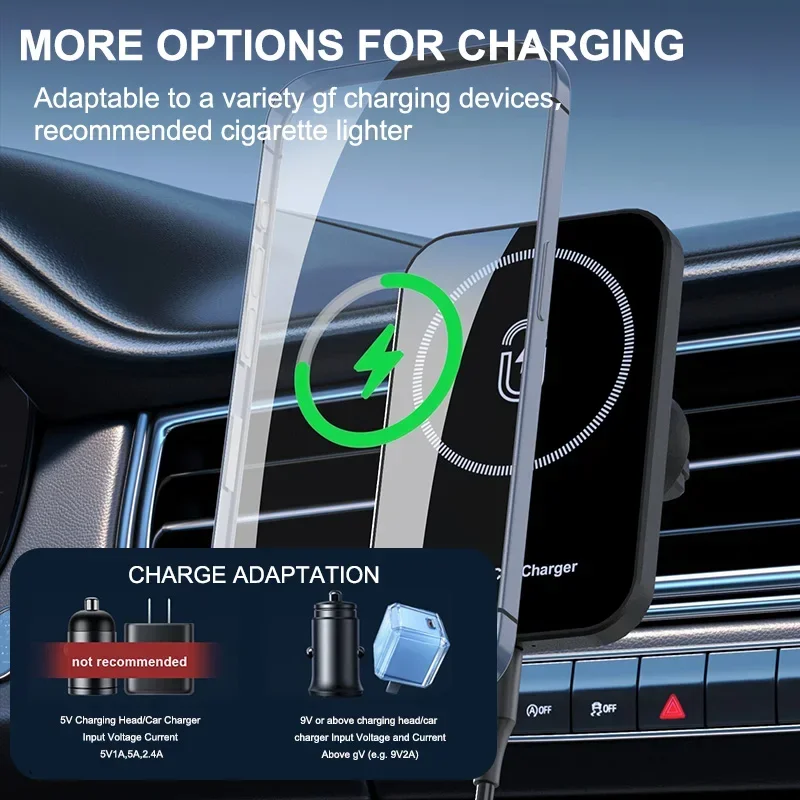 차량용 고속 충전 스테이션, 마그네틱 무선 차량용 충전기, 에어 벤트 전화 거치대, 아이폰 15, 14, 13, 12 프로 맥스 미니용, 30W