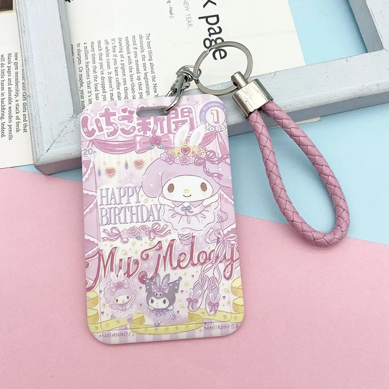 Llavero Kawaii Sanrio Tarjetero, Porta tarjetas, gatito, Melody Kuromi,  Anime, cordón de plástico