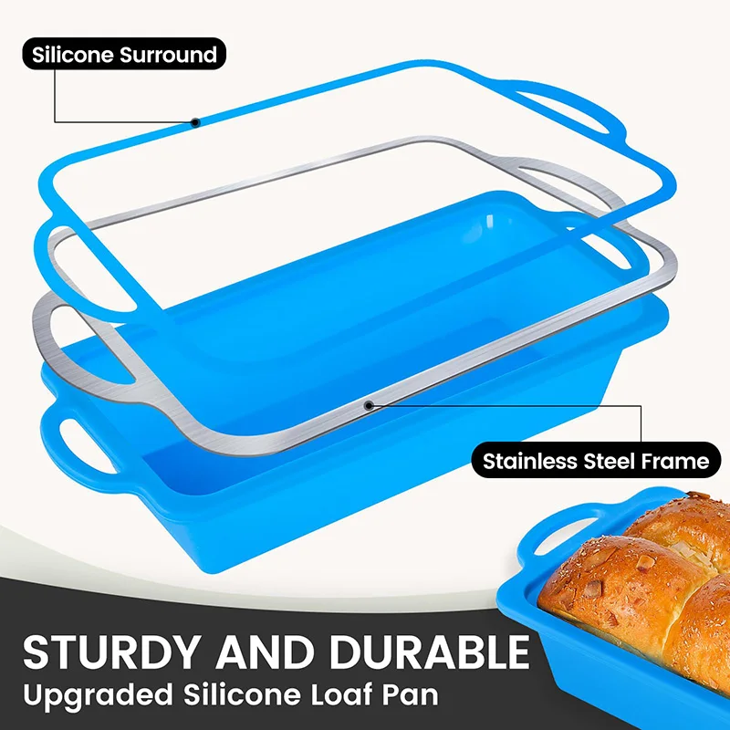 Durable Non-Stick Silicone Bread Loaf Pan with Reinforced Frame - Oven and Dishwasher Safe