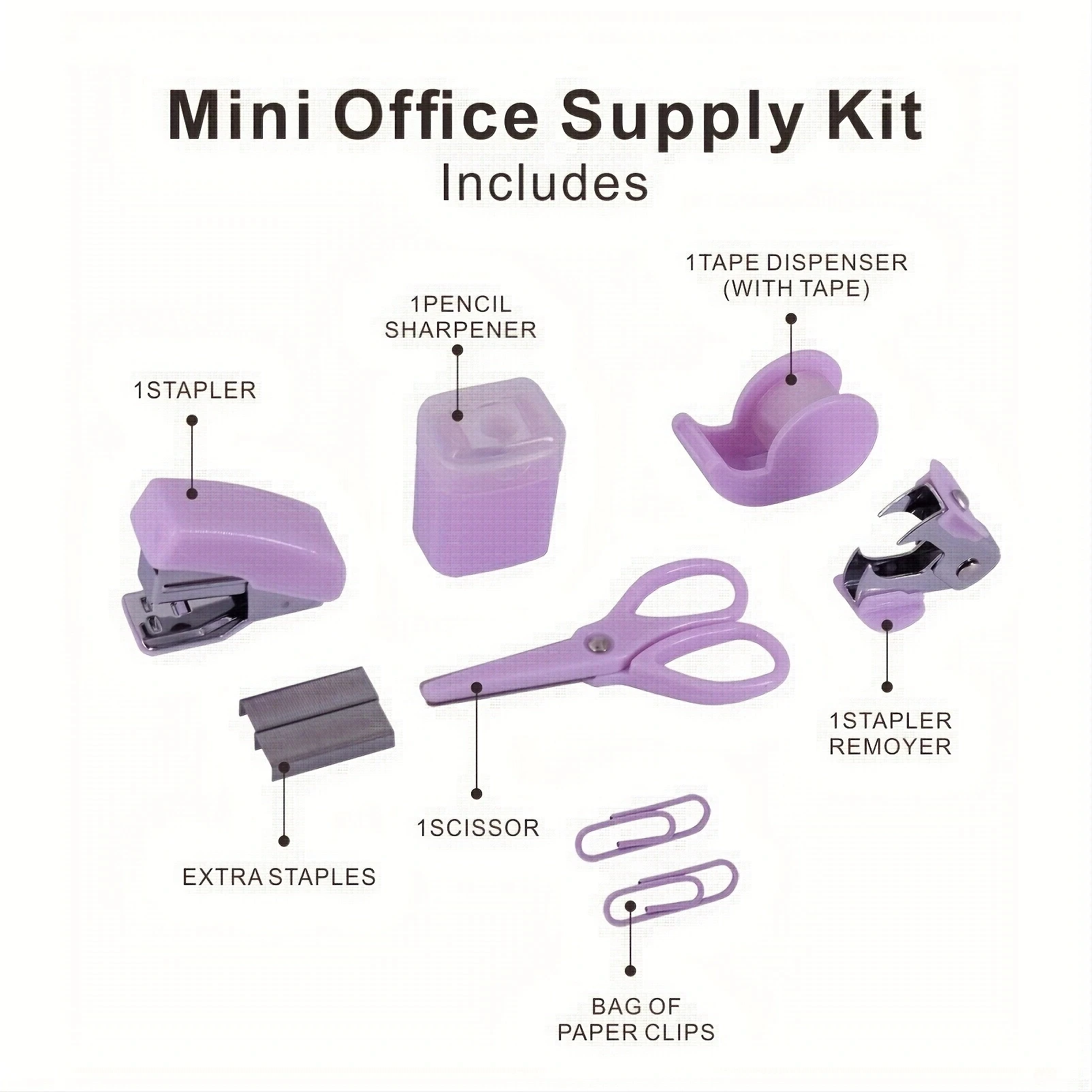 1 Set Mini Stapler Mini School Supply Kits Mini Office Supply Kits, Includes Mini Stapler,Scissors, Staple Remover, Staples, Tap - 4
