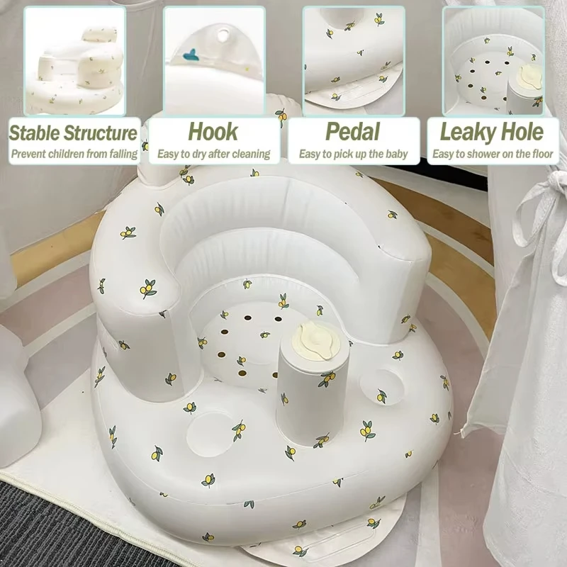 Inflatable Baby Seat With Built In Air Pump Multi Functional PVC Sofa Portable Children Stool For Outdoor And Bathroom Use
