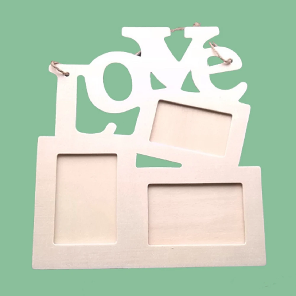 

Wooden Photo Frame Durable Lovely Hollow Love Wooden Family Photo Picture Frame Art Diy Home Bedroom Living Room Decoration