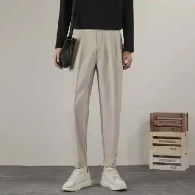Casual Men's Trousers Spring Magic Stick Nine Points Suit Pants Match Martin Boots Loose Harlan Pants Versatile Banquet Wear