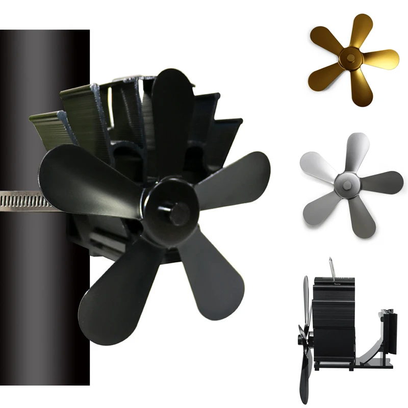 

5 Blade Wood Stove Fan Heat Powered Eco Friendly Log Wood Burner Top Fireplace Home Quiet Fan Efficient Heating Distribution