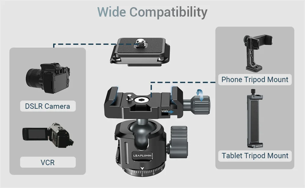 Description Picture 3 of itemQuick Release Aluminum Tripod Ball Head w Arca Swiss +Cold Shoe Camera Mount for DSLR Camera Monitor Mic Light Tripod Photograph
