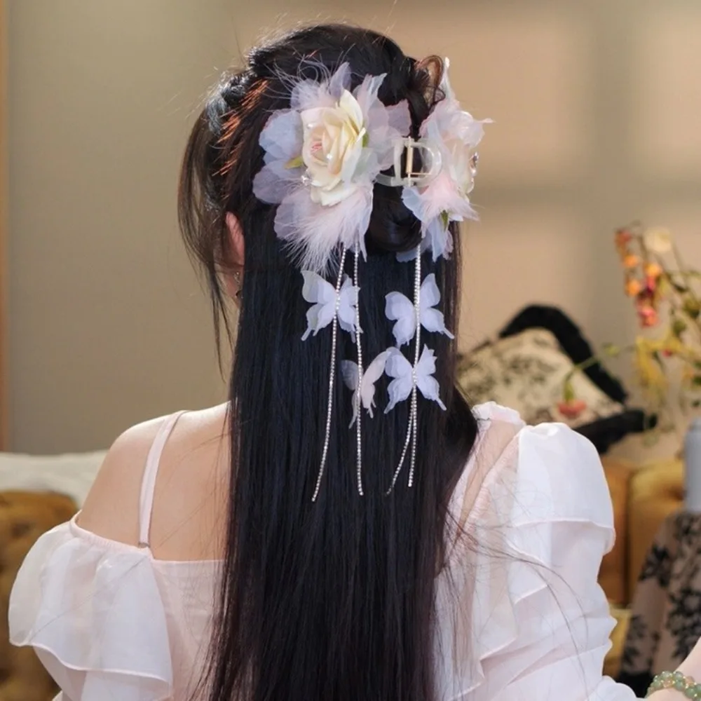 

Atmosphere Flowers Hair Claws Fashion super fairy Butterfly Tassel Hair Clips Exaggerate Hair Accessories Grab Clip Princess