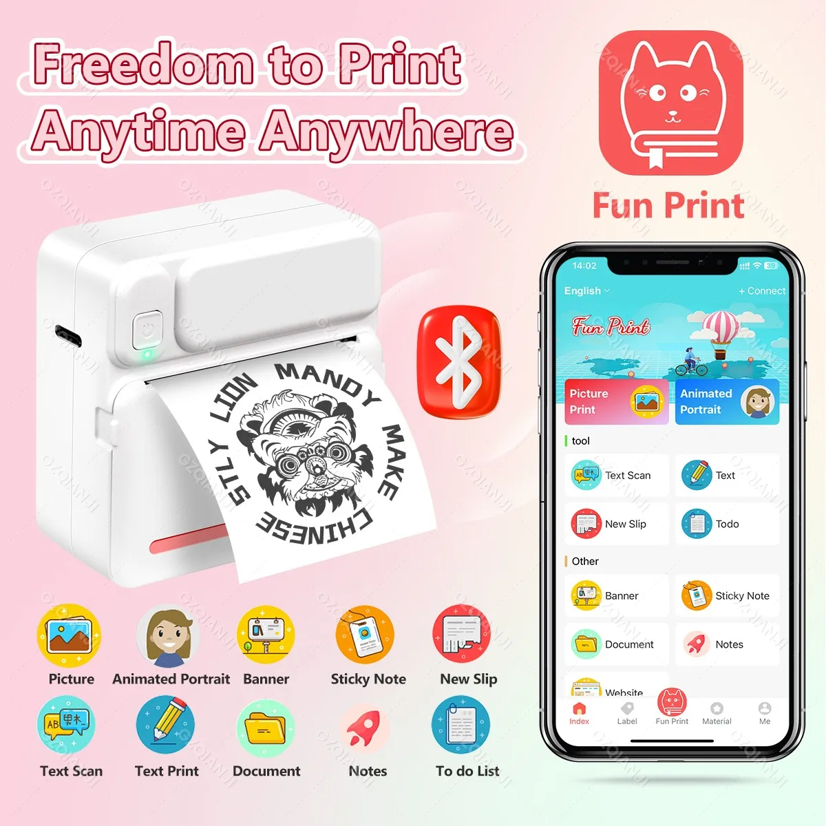 58mm Portable Mini printer thermal 57mm pocket Label printer Bluetooth Android IOS APP inkless sticker printer for home office