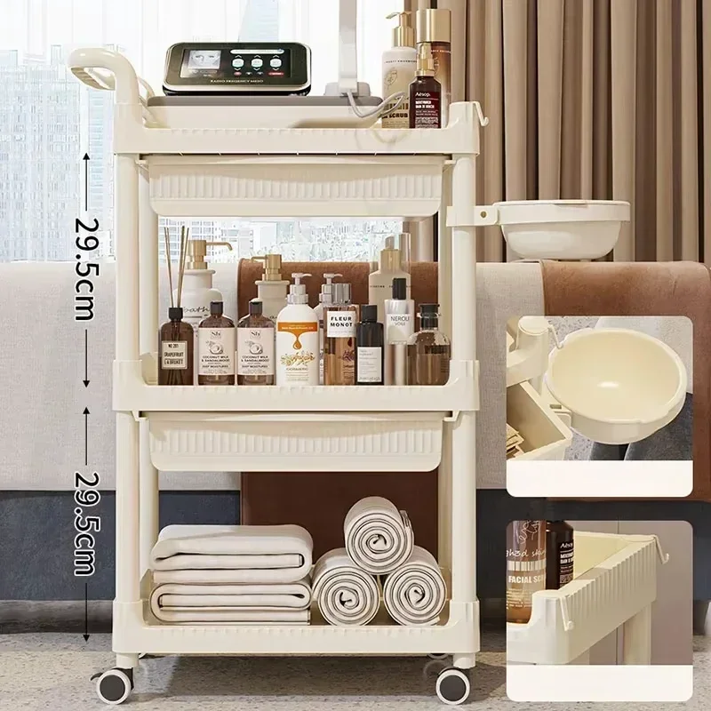 Salon Furniture Cart Auxiliary Spa Table with Wheels Cosmetics Trolley Portable Esthetician Organizer Cart Wagon Moving