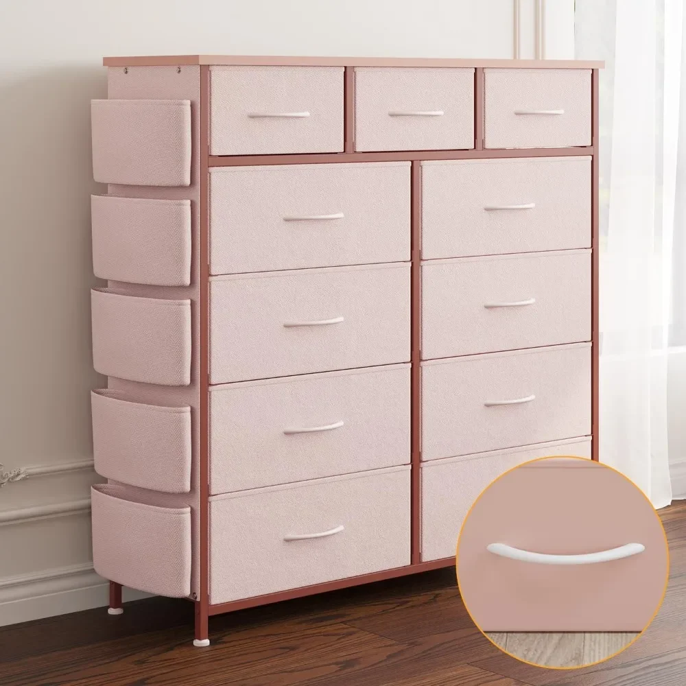 Dresser for Bedroom with 11 Drawer, Dressers & Chests of Drawers with Side Pockets, Hooks, Fabric Storage Drawer 3