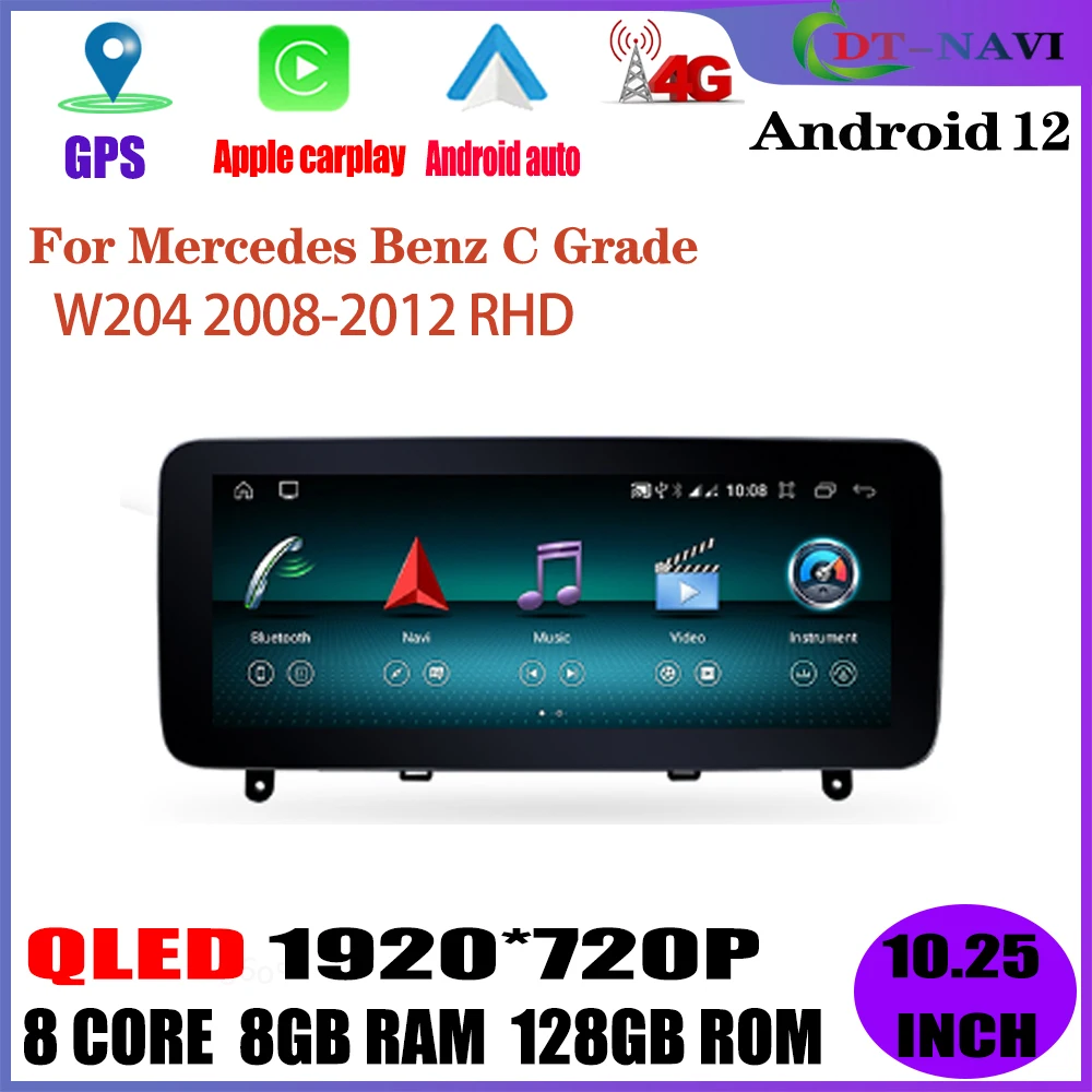 

10.25" IPS Headunit Android 12 For Mercedes Benz C Grade W204 2008-2012 Car Radio Stereo GPS Multimedia Navigation Video WIFI