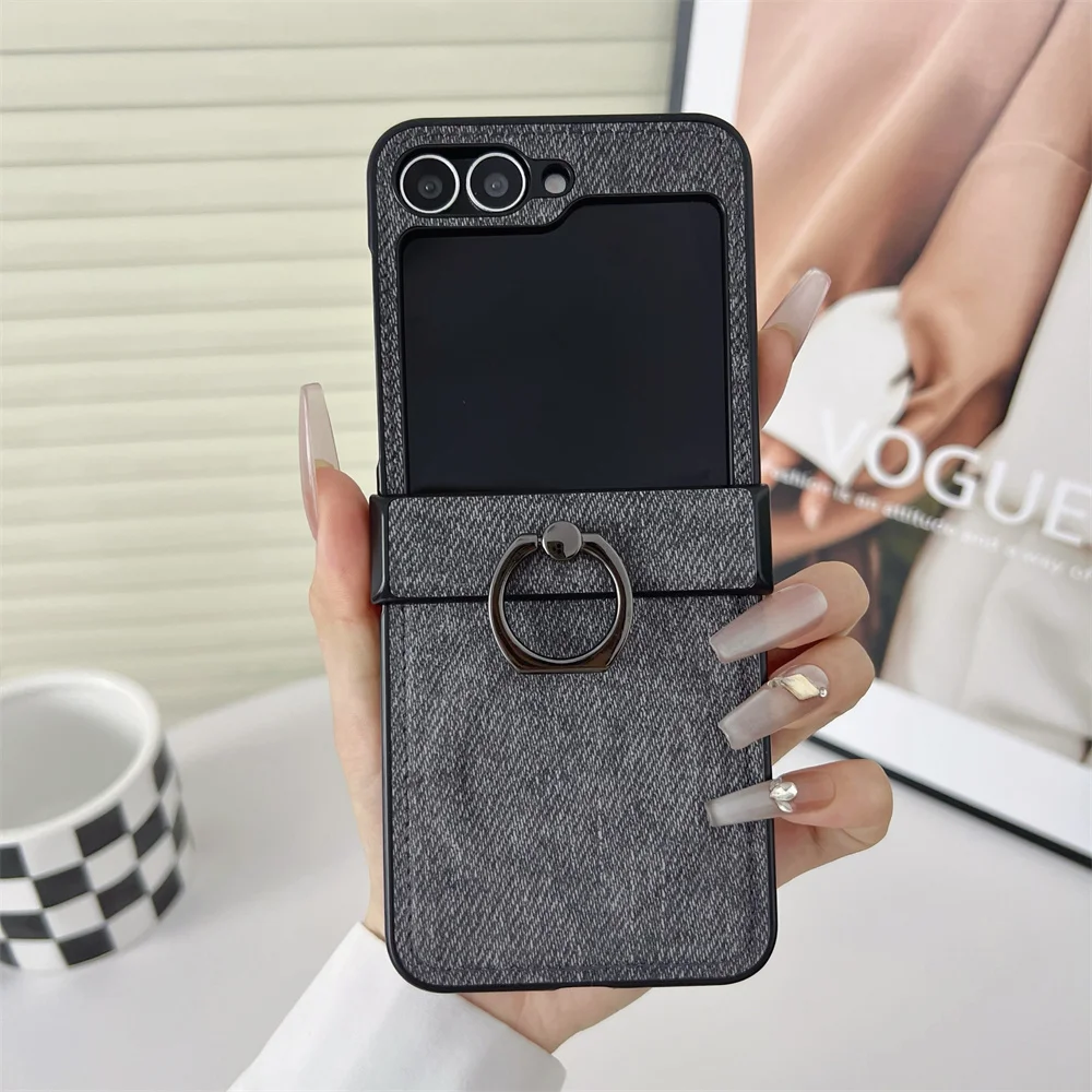 Y2K Washed Denim Magnetic Case with 2-in-1 Ring Holder and Bracket Cover