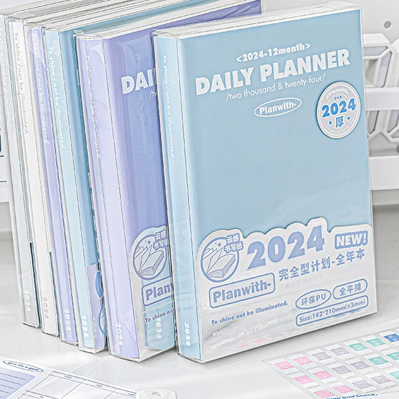 

My 2024 366 Days Planner Book Thick Planner Agenda Pure Color Notebook 210 Sheets Brief Fashion Daily Scheduler A5