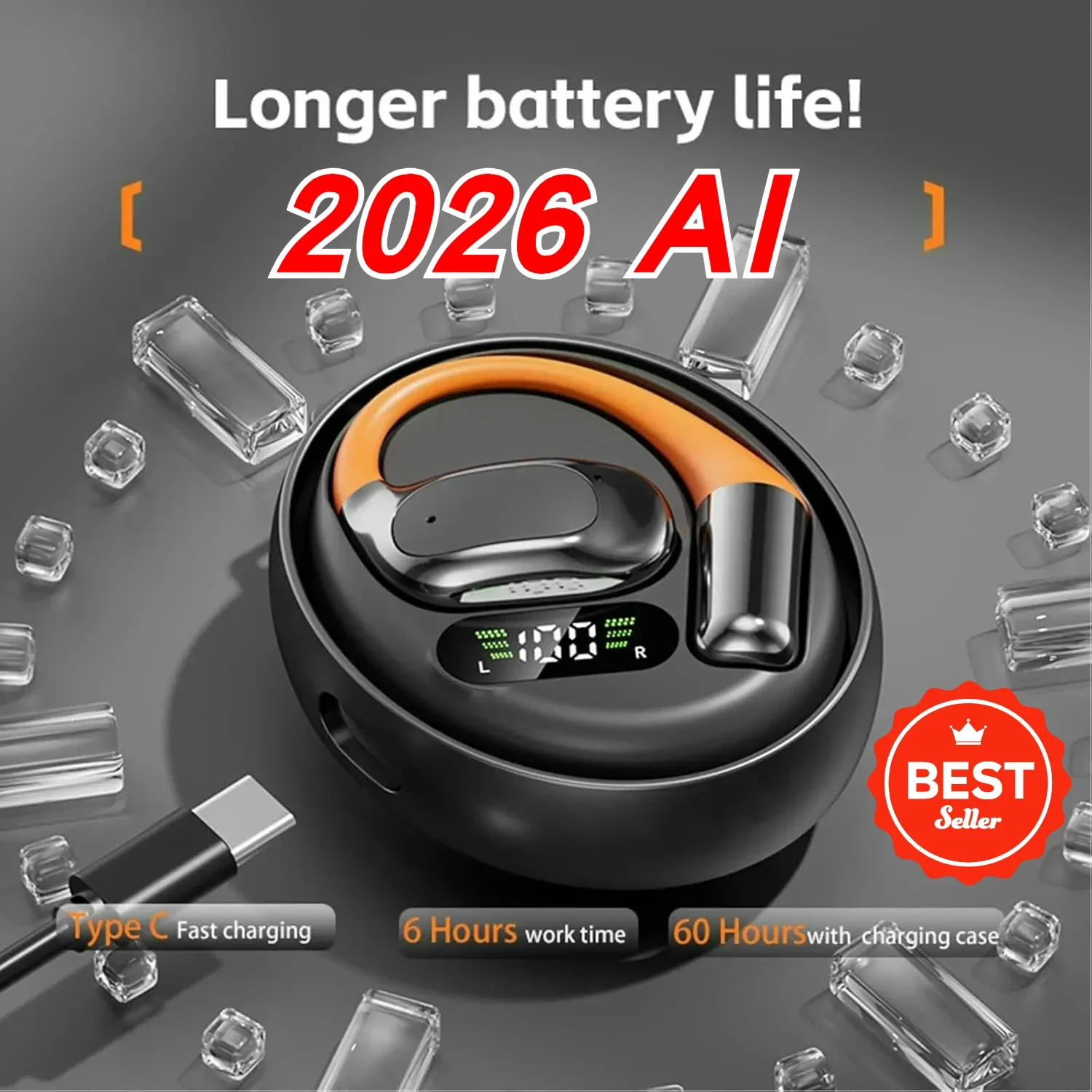 Wireless Translator Headset 144 Languages Real Time AI Translation Bluetooth Earphone Clip On Design for Worldwide Travel