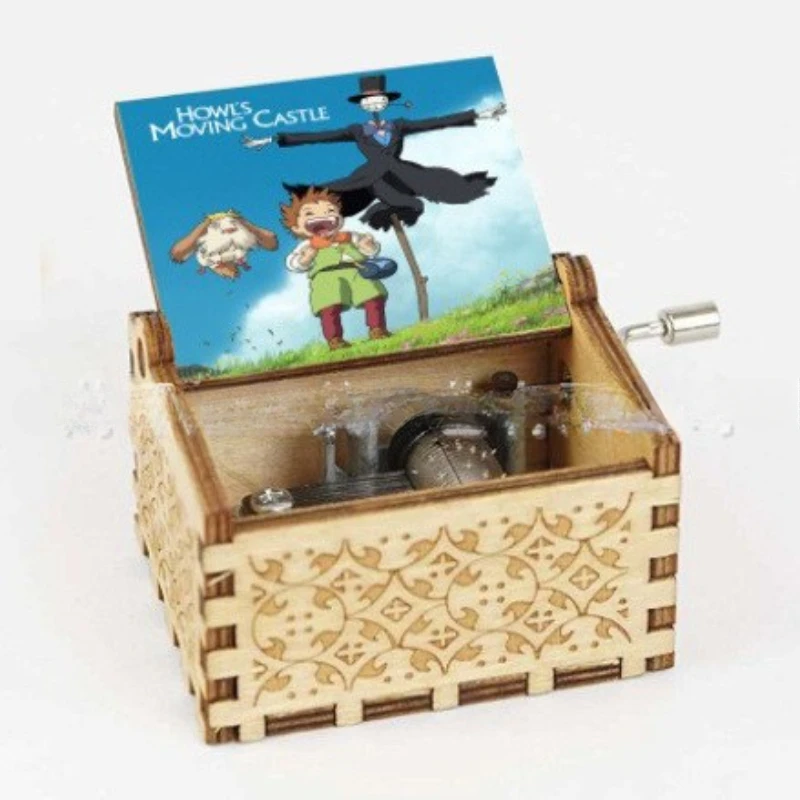 Wooden laser engraving music box Hal's castle gift peripheral children's birthday gift hand crank music box 2