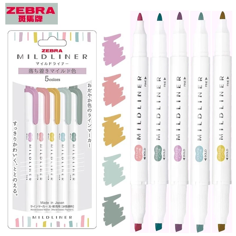 Highlighter Marker 5pcs/Set Zebra mildliner Assorted Colors Dual Head Painting Graffiti Handbook Card Japanese Stationery highlighter marker highlighter pen art marker marker pen