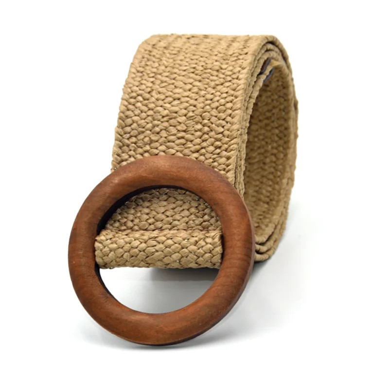 

Straw Woven Elastic Waist Belt Women Skinny Dress Braided Belts Cinch Fashion Round Wooden Buckle Wide Straw Woven Waist Belts