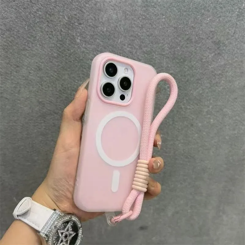 Magnetic Frosted Phone Case with Candy Color and Short Lanyard Cover