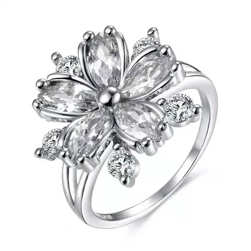 Crystal Stone Ring Charm Silver Color Thin Wedding Rings for Women Dainty Bride Flower Zircon Engagement Ring crystal rings engagement rings zircon rings stone rings wedding rings finger rings fashion ring
