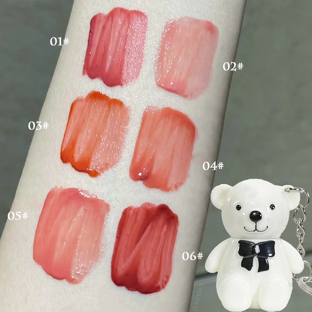 Description Picture 5 of itemKeychain Lip Glaze Cute Bear Jelly Mirror Liquid Lipstick Waterproof Non-stick Cup Red Pink Lip Gloss Transparent Tinted Makeup