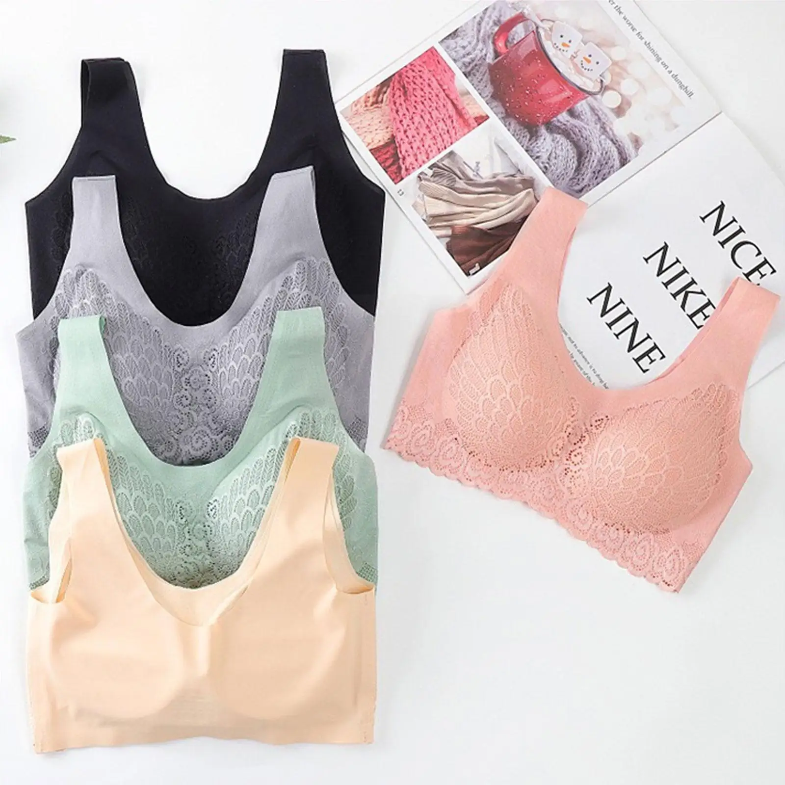 Women Seamless Push Up Bra Casual Seamless Shapewear Color One Piece Crop  Free Comfortable Sports Vest Wire Stretch Top C7B9