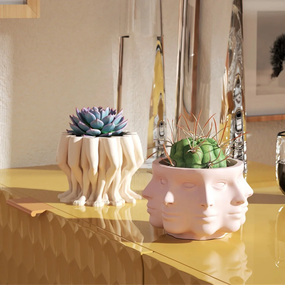 

Planter Concrete Silicone Mold Poly Legs and Polyface Shape Candle Jar Mould for Home Decor Crafts Making Tool