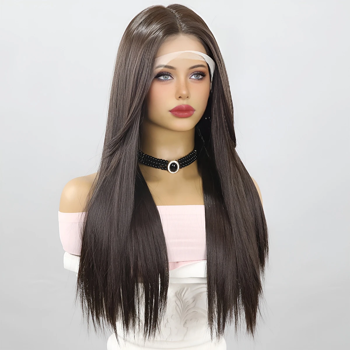 Pure Handmade Lace Party Wig Headband Women's Daily Wig Natural Heat Dissipation Black Brown Long Hair Straight Hair