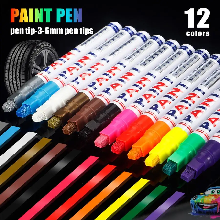 12색 페인팅 펜 방수 영구 그래피티 수리 타이어 마킹 펜 자동차 고무 트레드 마킹 펜 자전거, 자동차 금속 제품에 적합