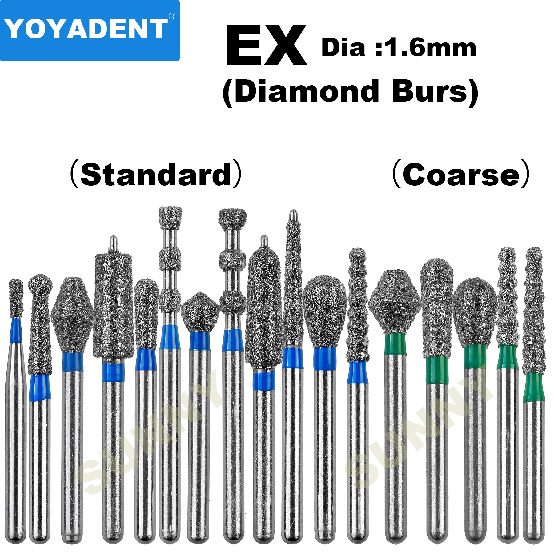 EX 타입 다이아몬드 버 FG 버, 고속 직경, 팩당 10 개 연마 도구, 1.6mm