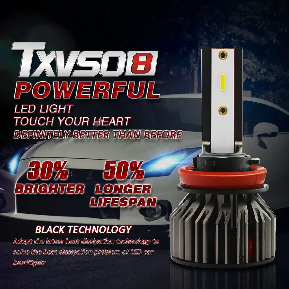 

TXVSO8 Universal H11 Led Headlights 12V 6000K H8 Bulbs with Fans H9 Diode Lamps with White Lights 100W