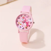 cute pink pu leather band unicorn Children's cartoon watch 1